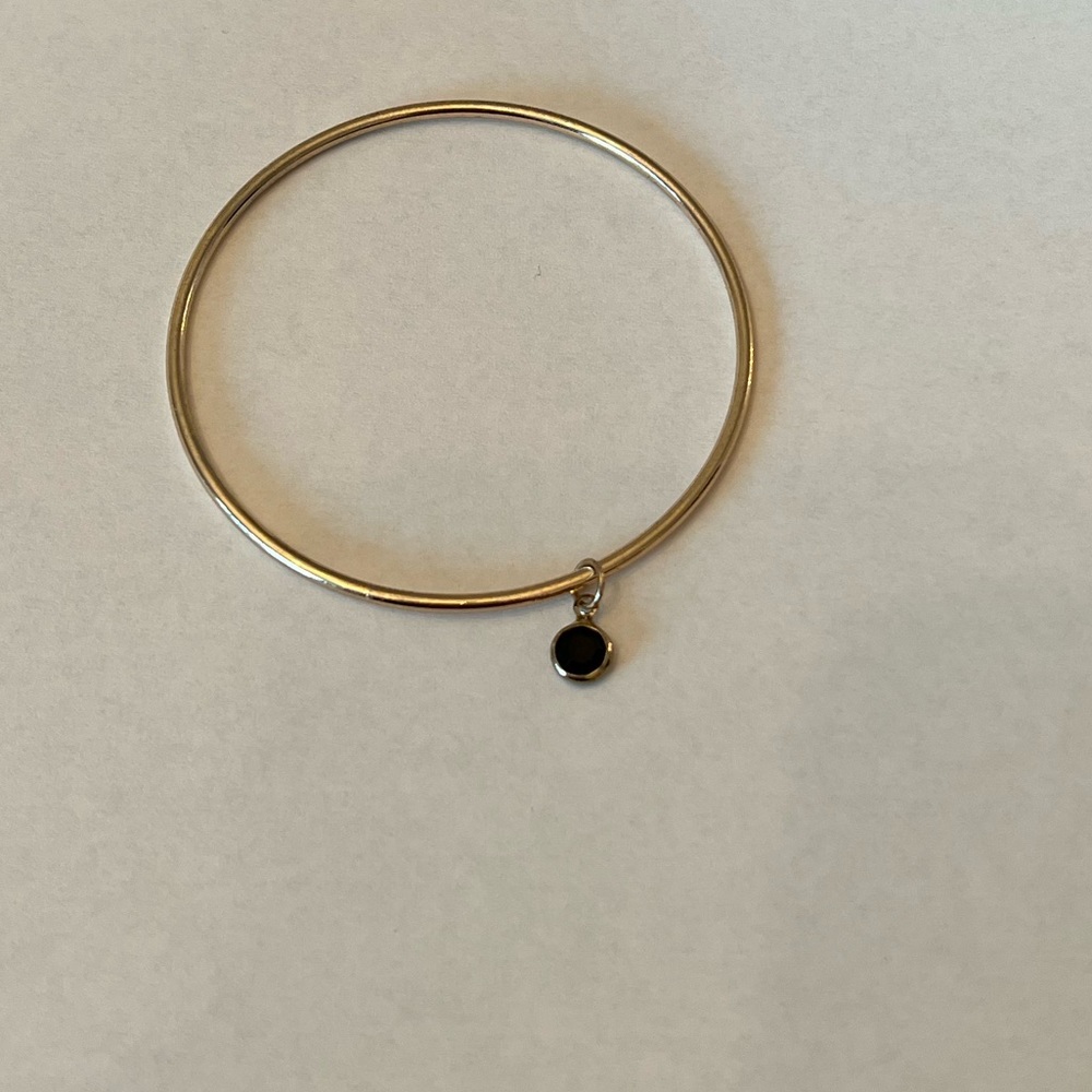 Gold plated black gem charm bangle bracelet